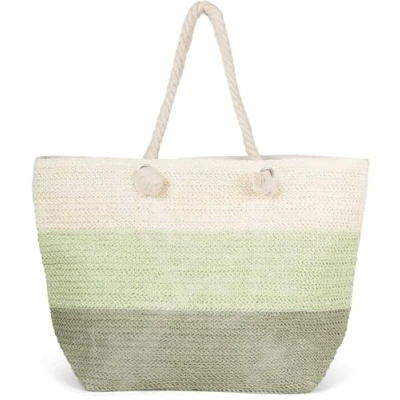 Abbildung von styleBREAKER Damen Papierstroh Strandtasche mit 3 Farbigem Streifen Muster, Flechttasche Reißverschluss, Schultertasche 02012406, Farbe:Oliv Lindgrün Creme