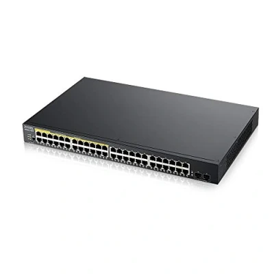 Abbildung von Zyxel 48 Ports Gigabit PoE Switch Intelligente Verwaltung Rack Einbau PoE+ Anschlüsse mit 170 Watt Budget und 2 SFP Anschlüssen VLAN, IGMP, QoS Lebenslange Garantie [GS1900 48HP]