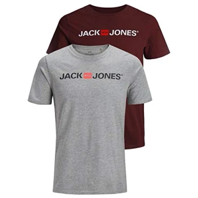 Abbildung von JACK &amp; JONES Herren JJECORP Logo Tee SS Crew Neck 2er PACK T Shirt, Light Grey Melange/2 W.PO, XXXL