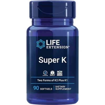 Abbildung von Life Extension, Super K, Vitamin K Komplex mit MK 7, Depot, hochdosiert, 90 Weichkapseln, Laborgeprüft, Glutenfrei, Sojafrei, Ohne Gentechnik, 2.600 mcg