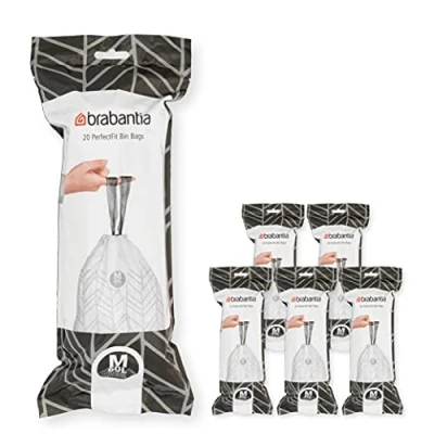 Abbildung von Brabantia Müllbeutel PerfectFit Multipack (Code M 60L) Extra Starke Müllsäcke mit Zugband, 6 rollen (120 Müllbeutel)