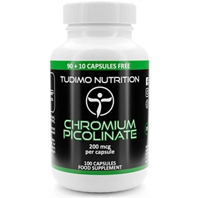 Abbildung von Chrom Picolinat Kapseln Hochdosiert 200 mcg 100 Stück (3+ Monatsvorrat) an Schnell Auflösende Chrome Tabletten, mit je 200µg Hochwertigem Chromium Picolinate Pulver
