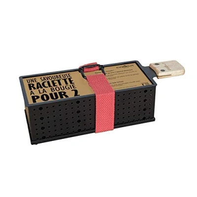 Abbildung von COOKUT LUMI Raclette mit Kerze für 2 Personen Schmelzen Sie Ihren Käse in 3 Minuten Abend, Käsefondue, Picknick Inklusive Holzspatel Schwarz