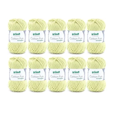 Abbildung von Gründl Cotton Fun Strickgarn/ Häkelgarn (weiches Garn aus 100% Baumwolle , OEKO TEX zertifiziert, 50 g/115 m, Nadelstärke: 3 4, 10 Knäuel á g), Hellgrün, 27.00 x 11.00 07.00 cm