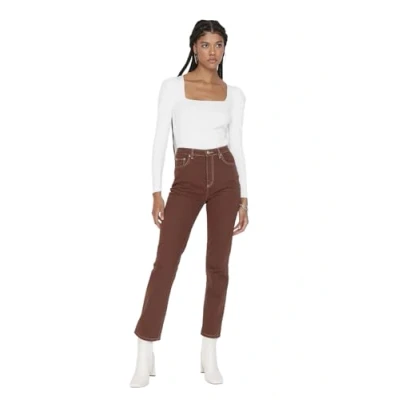 Abbildung von TRENDYOL Damen Brown Contrast Thread High Waist Bootcut Jeans, Braun, 38 EU