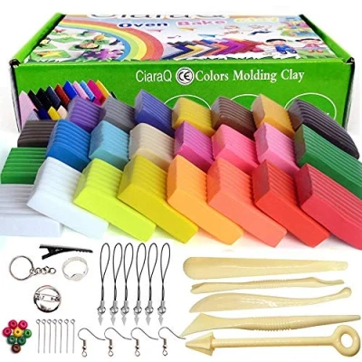 Abbildung von CiaraQ Polymer Clay 24 Farben 600g/1.32lb Ofen Backen Set, Nontoxic DIY Kinder Knete gehören 5 Modellierwerkzeug und Schmuck Zubehör,