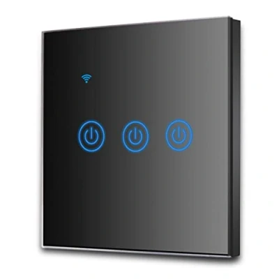 Abbildung von EXTRASTAR WLAN Touch Wandschalter, 3 Wege, Kanäle, Kompatibilität mit intelligenten Assistenten wie Google Home und Amazon Alexa, neutrales Kabel erforderlich, Schwarz