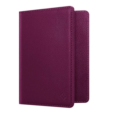 Abbildung von Fintie Reisepass Impfpass Schutzhülle Premium Kunstleder Reisepasshülle Travel Organizer mit RFID Blockier für Kreditkarten, Ausweis, Reisedokumente Damen Herren, Lila