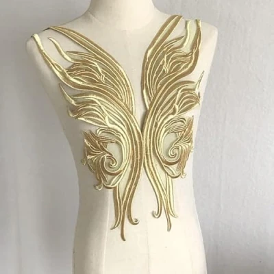 Abbildung von Yulakes Gold Stickerei Spitze Applikation Patch Pailletten Ausschnitt Kragen Hochzeit edles Kleid Nähen DIY Brautkleid Dekoration Kleidung Zubehör (Style 1)