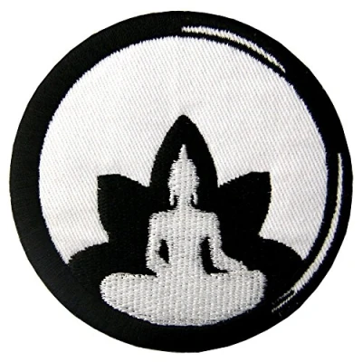 Abbildung von Aufnäher, bestickt, Design: Buddha Lotus, Zen Buddhismus, zum Aufbügeln oder Aufnähen