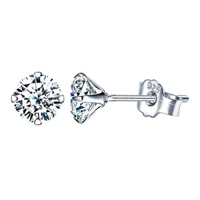Abbildung von Yumilok Damen Ohrstecker 925 Sterling Silber Zirkonia Solitär Weiß 6mm Gestüt Piercing Ohrringe Ohrschmuck für Frauen Mädchen