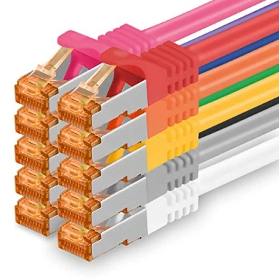 Abbildung von 1m Cat.7 Netzwerkkabel 10 Farben Stück Gigabit Ethernet LAN Kabel 10000 Mbit S Patchkabel Cat7 FTP PIMF Schirmung LSZH Rohkabel Rj45 Stecker Cat 6a x 1 Meter