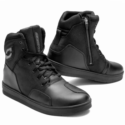 Abbildung von OZONE MOTO Spin Motorradstiefel Herren und Damen PU Leder Verstärkungen an Knöchel, Ferse Zehen Doppelte Nähte Langer Reißverschluss