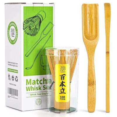Abbildung von TEANAGOO Japanisches Matcha Zeremonie Zubehör, Besen (Chasen), traditionelle Schaufel (Chashaku), Teelöffel, Schneebesenhalter, I5, Das perfekte Set für die Zubereitung einer Tasse Matcha.