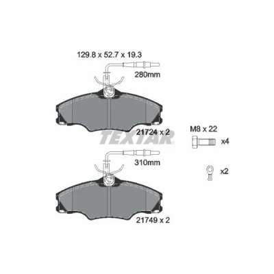 Abbildung von TEXTAR 2172402 Bremsbelagsatz mit integriertem Verschleißwarnkontakt Bremssattelschrauben Zubehör PEUGEOT: 406 Saloon, Estate