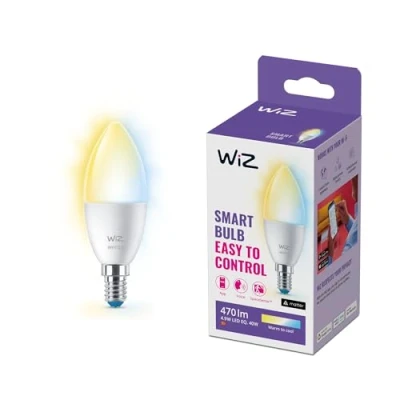 Abbildung von WiZ Warm White LED Lampe E14 (470 lm), 40 W Kerzenlampe mit warmweißem dimmbarem Licht, smarte Lichtsteuerung über WLAN per Stimme/App