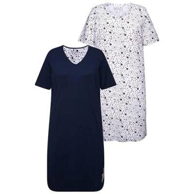 Abbildung von Ulla Popken 2 PACK Nachtwäsche Shirt, Damen, Größe: 46/48, Night blue
