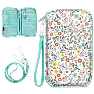Abbildung von Fintie Reisepass Tasche Familie Reiseorganizer, RFID Blockier Wasserdicht Handytasche Reisepasshülle Ausweistasche Dokumente 6 Pässe für Damen und Herren, Frühlingblume