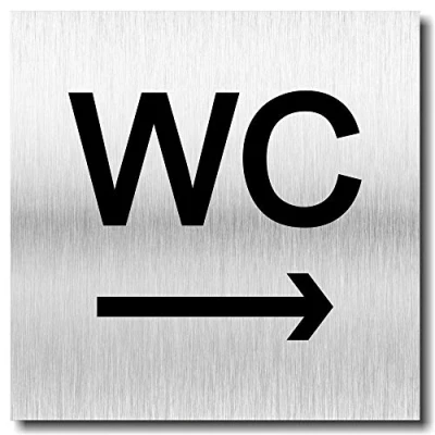 Abbildung von Türschild WC Pfeil rechts Toilette UV Druck 12 x 12cm 3mm Aluverbund Made in Germany Art.Nr. 2017