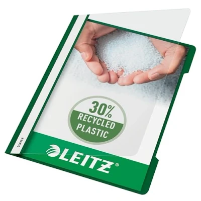Abbildung von Leitz A4 Standard Schnellhefter, 25er Pack, 30% Pre Consumer Recycling Kunststoff, Hefter für Blätter, 60 Blatt Kapazität, Ideal als Dokumententasche Schule, Haushalt oder Büro, Grün, 41910055