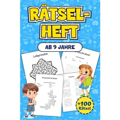 Abbildung von Rätselheft ab 9 Jahre: Über 100 unterhaltsame Rätsel für Kinder Jahren, darunter spannende Labyrinthe, Wortsuchrätsel, Sudoku und viele weitere kreative Aufgaben.
