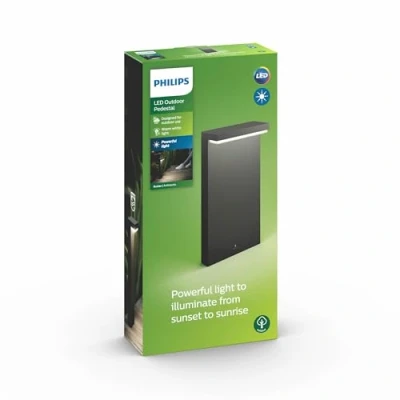 Abbildung von Philips Bustan LED Outdoor Sockelleuchte (40 W), wetterfeste Außenleuchte mit warmweißem Licht, energiesparende Beleuchtung, anthrazit