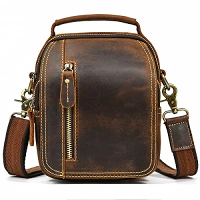 Abbildung von LUUFAN Vintage Leder Umhängetasche, Kuriertasche, für Herren, Reisen, Business, Crossbody Tasche, Gürteltasche, braun, M, Umhängetaschen