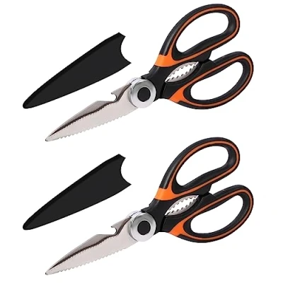 Abbildung von Belle Vous 2er Pack Hochleistungs Küchen Scheren Set 21 cm Haushaltsschere Edelstahl mit Klingenabdeckungen Mehrzweck Schere für Hähnchen, Fisch, Knochen, Fleisch, Gemüse, Kräuter &amp; BBQs