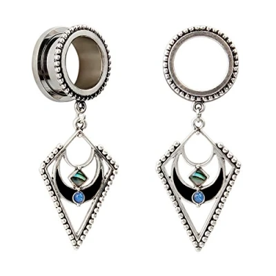 Abbildung von KUBOOZ Beliebter Dangle Anhänger Schmuck Opal Edelstahl Flare Ohr Stöpsel Tunnel Gauges 6 mm 20 mm, Edelstahl,