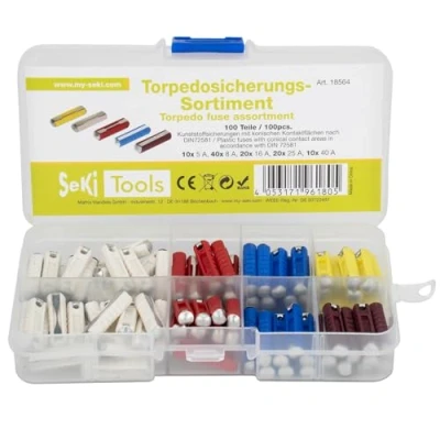 Abbildung von SeKi 100 teiliges Torpedosicherungs Sortiment; 10x5A, 40x8A, 20x16A, 20x25A, 10x40A; Abschmelzsicherung