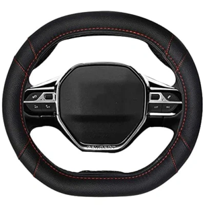Abbildung von Mayco Bell Mikrofaser Leder Auto Lenkradbezug Fit für Peugeot 3008 206 207 208 2016 2019 508 e (rote Linie)