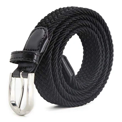 Abbildung von AnJuHoPa Mehrfarbiger elastischer Gürtel für Jungen und Mädchen 2,5 cm breit 80 lang modisch langlebig einfach zu bedienen Schwarz