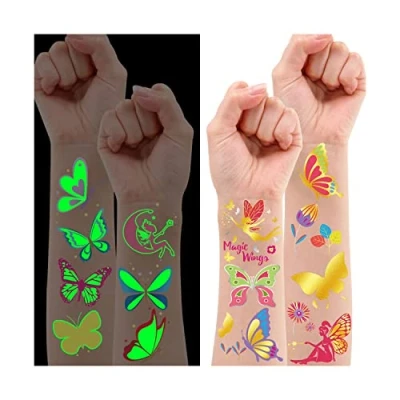 Abbildung von Leesgel Schmetterling Tattoo, 36 Stile Leucht Metallic Glitzer Temporäres Tattoo Kinder Aufkleber, Deko Mitgebsel Kindergeburtstag Geburtstagsdeko Mädchen Festival Zubehör
