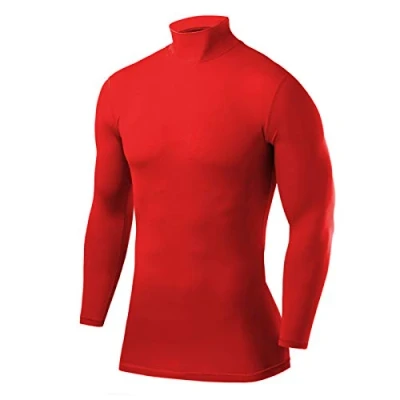 Abbildung von PowerLayer Kompressionsshirt Herren Compression Shirt Funktionssshirt Langarm Laufshirt Mock Neck Sportshirt Longsleeve Oberteil Unterziehshirt Rot, XXL