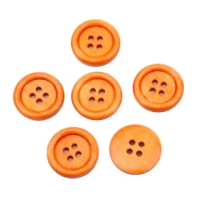 Abbildung von 20 edle Holzknöpfe orange braun 23mm, rund, Knöpfe 4 Loch aus Holz zum aufnähen annähen nähen Knopf Jackenknöpfe Mantelknöpfe Vierloch Vierlochknöpfe Lochknöpfe