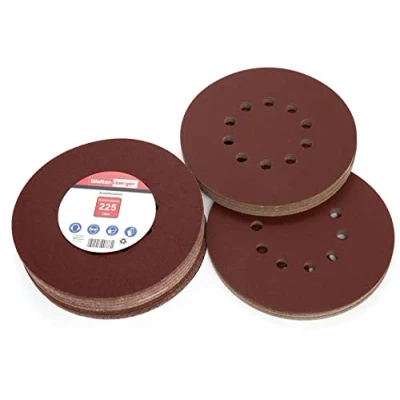 Abbildung von Woltersberger® 25 Stück Schleifscheiben Ø 225mm Körnung P60 10 Loch in rot Schleifpapier Trockenbauschleifer Langhalsschleifer Schleifgiraffe Deckenschleifer
