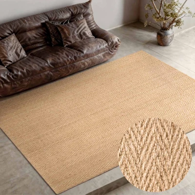 Abbildung von Villeroy &amp; Boch Teppich "Mirabelle" rechteckig 10 mm Höhe Jute, Natur, Wohnzimmer, Esszimmer, Schlafzimmer, Fischgrätendesign