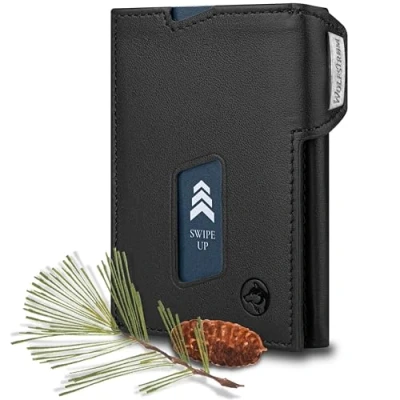 Abbildung von Wolfstrøm Slim Wallet mit Münzfach &#039;Ludvig&#039; I 7+1 Karten Mini Geldbörse Herren klein, RFID Blocker Damen Portemonnaie klein Credit Card Holder Geldbeutel Classic Black