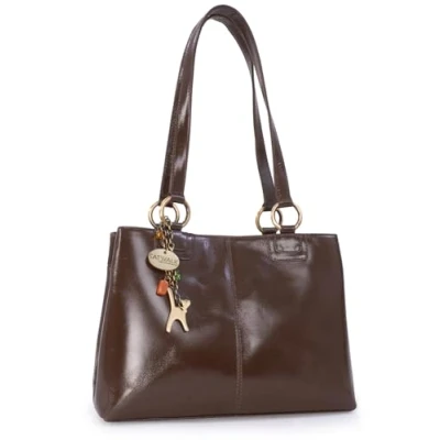 Abbildung von Catwalk Collection Handbags Damen Leder Schultertasche Handtasche Mittelgroß Tote Bag Arbeitstasche BELLSTONE Braun