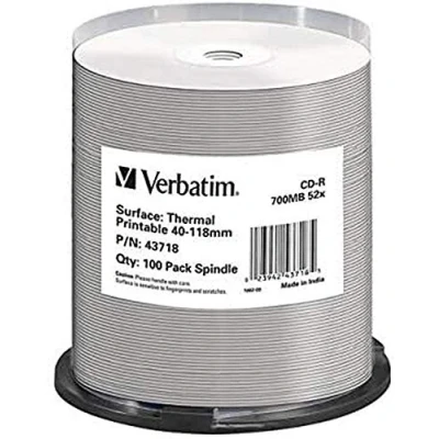 Abbildung von Verbatim CD R DataLifePlus 700 MB, 100er Pack Spindel, Rohlinge beschreibbar, 52 fache Brenngeschwindigkeit und thermisch bedruckbarI leere CDs, Audio Rohling printable, leer