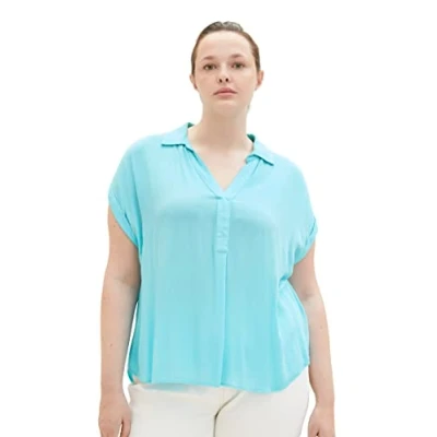 Abbildung von TOM TAILOR Damen 1037305 Plussize Bluse mit Crinkle Struktur, 26007 Teal Radiance, 46
