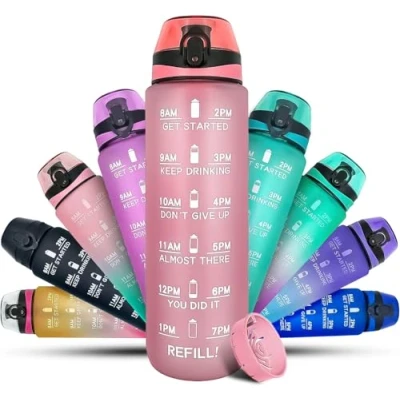 Abbildung von K MART Sport Trinkflasche 1L mit motivierender Zeitmarkierung, Wasserflasche Auslaufsicher BPA frei ungiftig für Laufen, Radfahren, Fitnessstudio, Schule &amp; Büro