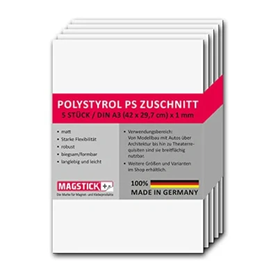 Abbildung von 5er Set Polystyrol Platten weiß I DIN A3 Kunststoff Hartplatten PS Zuschnitte 29,7 x 42 cm 1 mm Stärke für Modellbau Architektur DIY mag262
