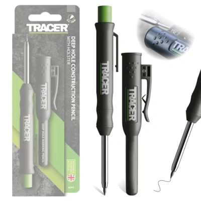Abbildung von Tracer Tieflochmarker Bleistift Seitenhalter (120mm, ausziehbarer 2B Baustift mit eingebautem Spitzer). Tischler Bleistift//Tiefenlochmarker