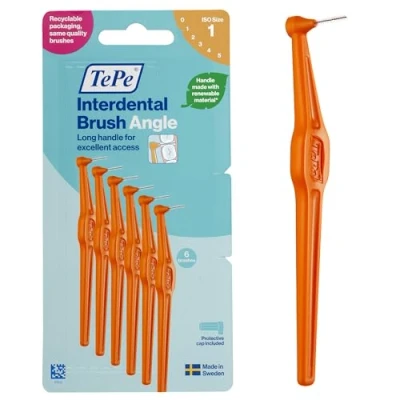 Abbildung von TePe Angle Interdentalbürste, Orange, 0,45 mm/ISO 1, 6 Stk., Zahnwischenraumreinigung, Plaque Entferner für kleine Zahnlücken