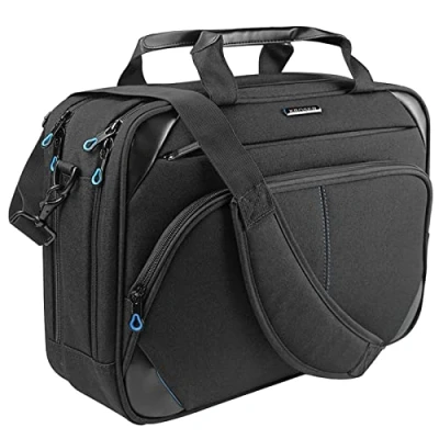 Abbildung von KROSER Laptop Tasche 15,6 Zoll Business Umhängetasche Wasserabweisend Schultertasche Durable Tablet Hülle mit RFID Taschen für College/Herren/Frauen/Männer/Damen Schwarz/Blau MEHRWEG