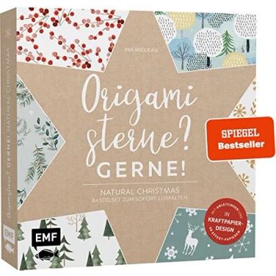 Abbildung von Origamisterne? Gerne! Natural Christmas Weihnachtliches Bastelset zum Sofort Losfalten: Mit Anleitungen und 96 Effekt Papieren in Kraftpapier Design