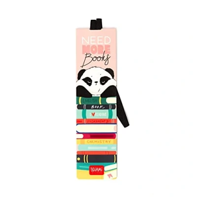 Abbildung von Legami Lesezeichen mit Gummiband, 4,7 x 17,5 cm, aus FSC® zertifiziertem Papier, Panda Thema, hält Sengo und Buch geschlossen, NEED MORE BOOKS