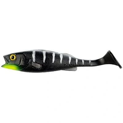 Abbildung von LMAB Perch Shad 7 cm, 9 11 14 18 23 cm KÖFI Gummifisch Angelköder, Kunstköder Gummiköder Softbait zum Hechtangeln, Barschangeln, Hechtköder (11 Black Tiger)