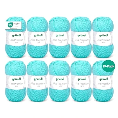 Abbildung von Gründl Lisa Premium Uni Strick &amp; Häkelgarn (weicher und wollartiger Charakter, pflegeleichtes Strickgarn aus 100% Polyacryl, 50 g/ 133 m, Nadelstärke: 3,5 4,5, 10 Knäuel á g), Pastelltürkis